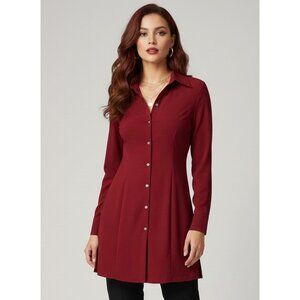 NWT Express Design Studio Red L/S Button-Down Tunic Blouse | Office Siren Preppy